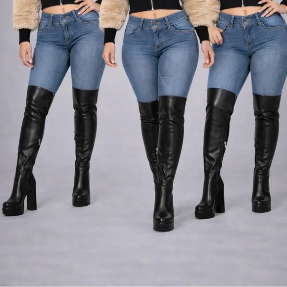 Thigh-High Black Platform Boots β Double Sole - Picture 1 of 15